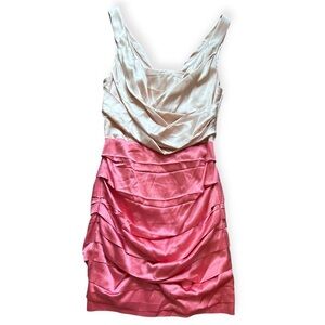 Express Silk pink and cream color block ruched bodycon dress Women’s Size 2